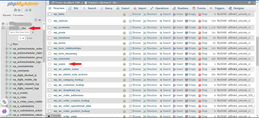بخش مدیریت پایگاه داده در سی پنل
