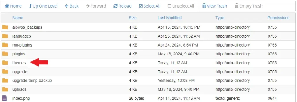 پوشه themes درسیپنل