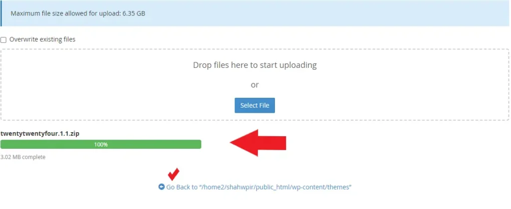 آپلود فایل zip پوسته در سی پنل برای نصب پوسته در وردرس