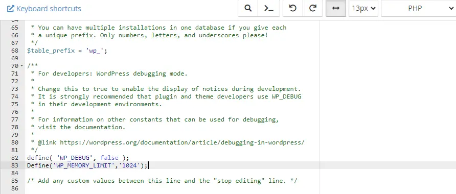 افزایش محدودیت php با کد در فایل wp-config.php
