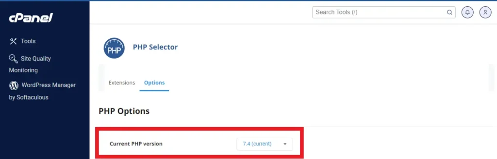 ارتقاء php در سی پنل