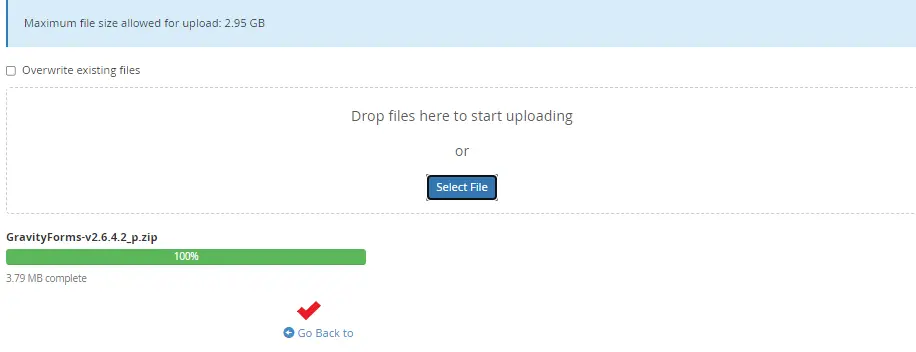 اتمام فرایند بارگذاری افزونه در سی پنل