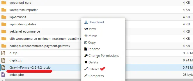 استخراج افزونه بارگذاری شده در سی پنل