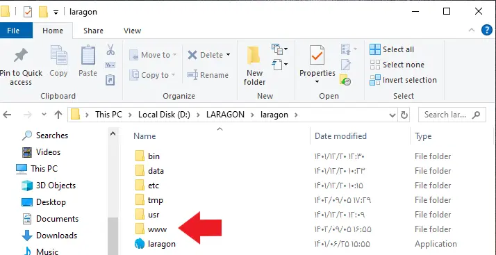 پوشه www در لوکال هاست لاراگون
