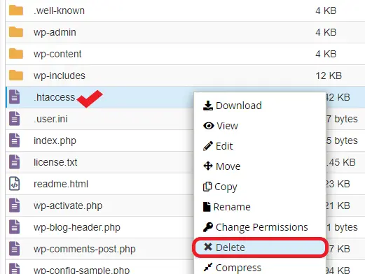 حذف فایل htaccess
