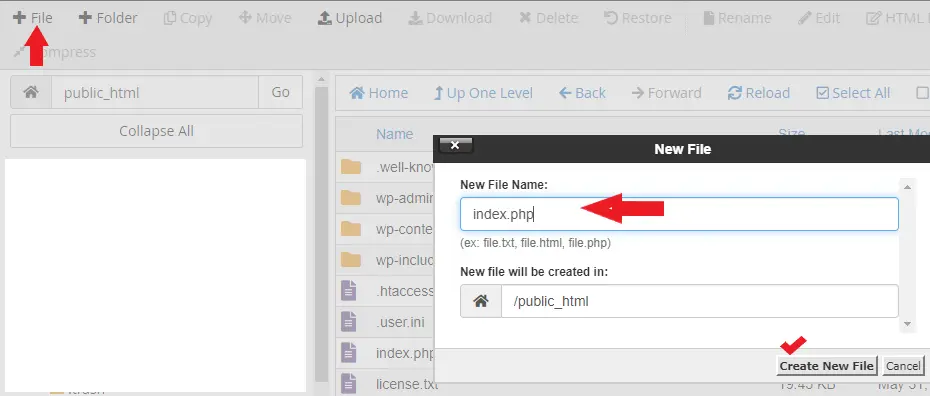 ساخت فایل index.php در هاست