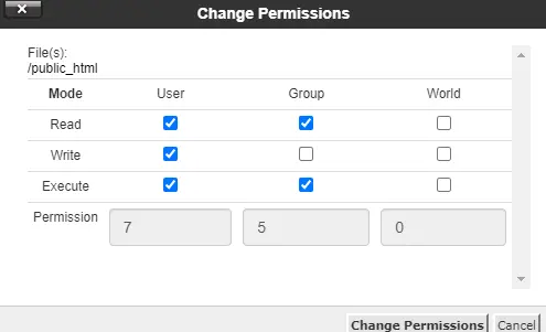 مجوز و سطح دسترسی پوشه public_html