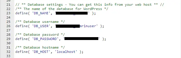 اطلاعات ثبت شده از دیتابیس در فایل wp-config.php
