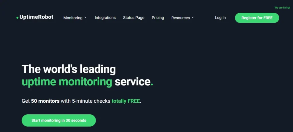 ابزار uptimerobot برای بررسی ارور 503