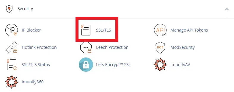 ورود به تنظیمات ssl در cpanel