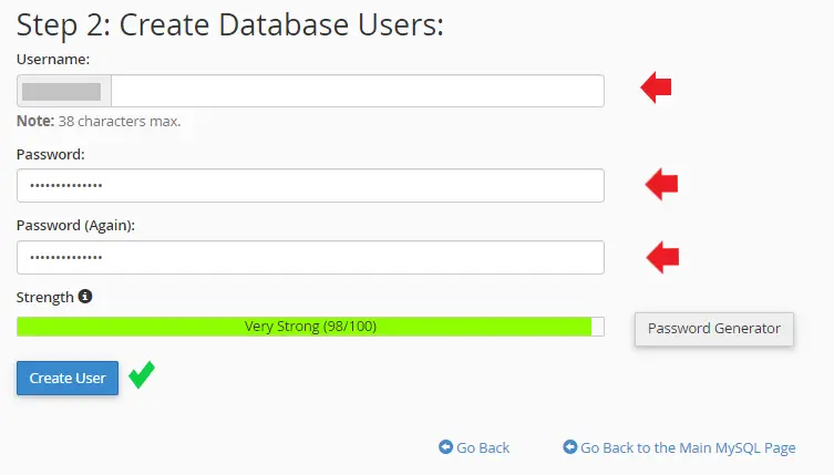 تعریف کاربر و رمزعبور برای دیتابیس