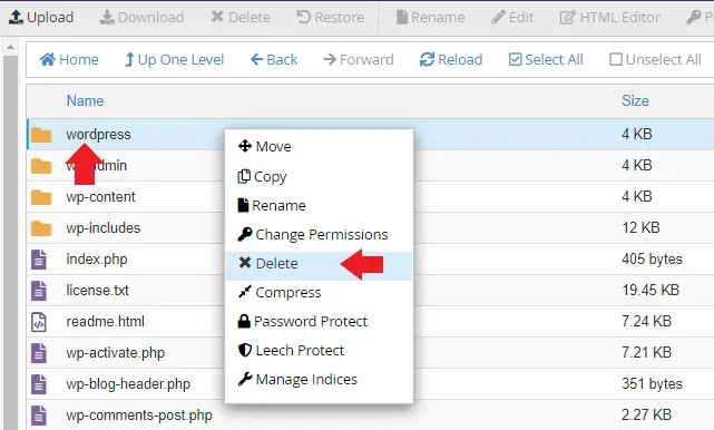حذف فولدر خالیه وردپرس