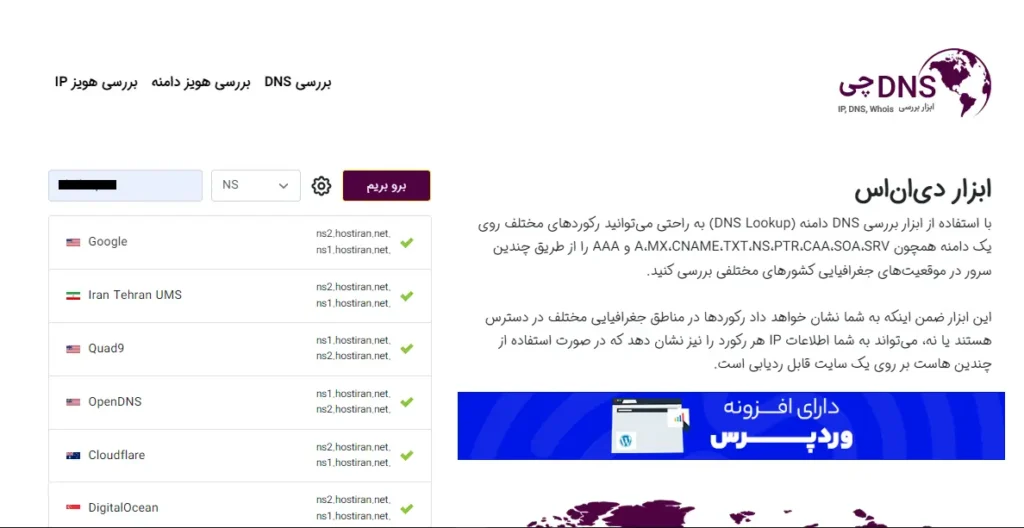 ابزار دی ان اس چی برای فهمیدن آی پی یک دامنه در آموزش ورود به هاست سی پنل