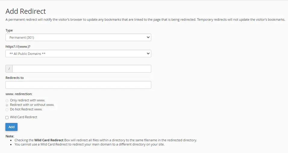 تنظیمات ریدایرکت در سی پنل