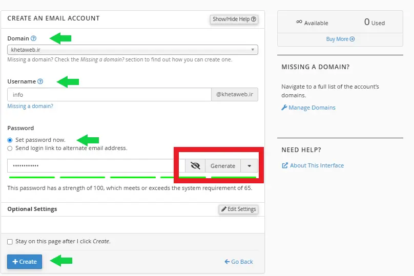 ایجاد ایمیل اینفو در سی پنل و تنظیمات آن