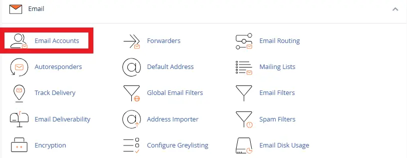 ورود به بخش مدیریت اکانت های ایمیل در سی پنل