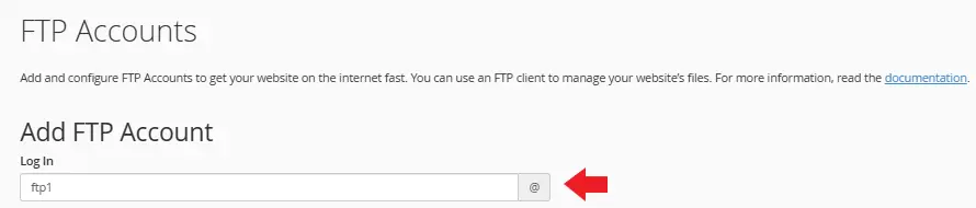 تعیین نام کاربری برای اکانت ftp