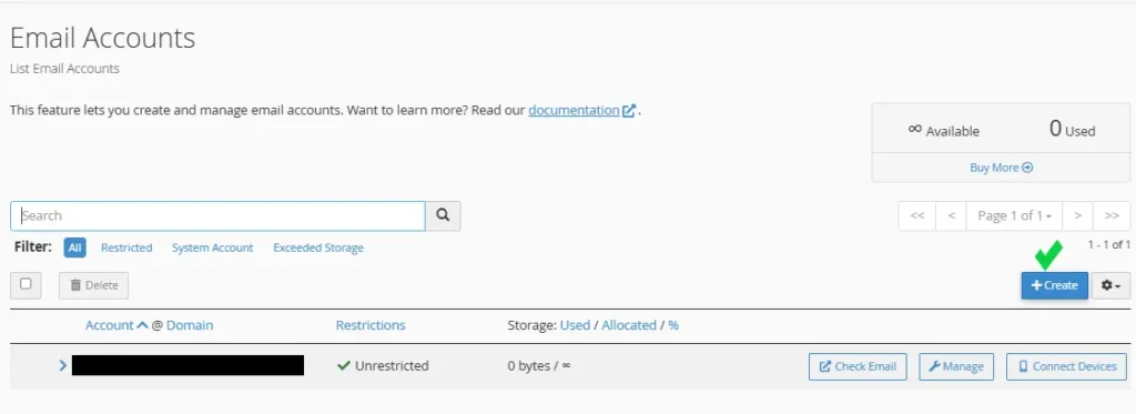 ورود به تنظیمات ساخت ایمیل info در سی پنل