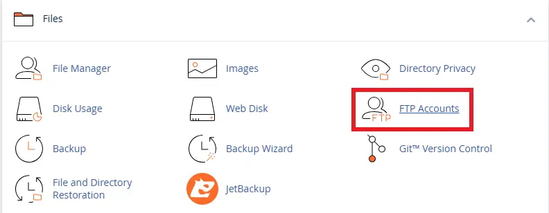 ورود به بخش مدیریت اکانتهای ftp در سی پنل