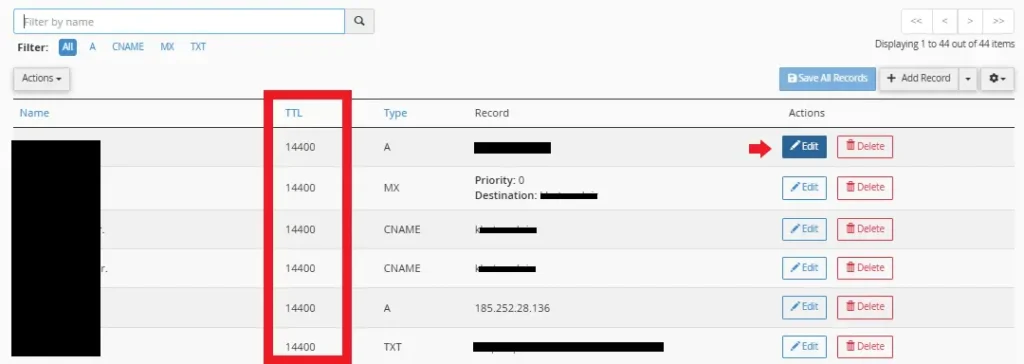 ویرایش و تغییر ttl در سی پنل