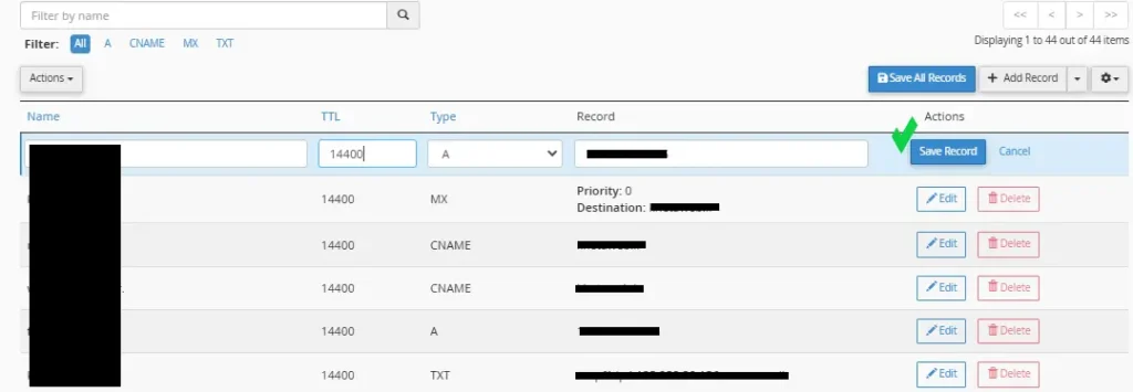 ذخیره تغییرات ttl در سی پنل