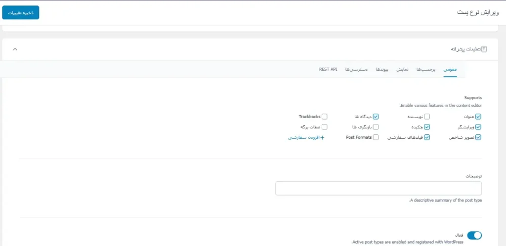 تنظیمات عمومی پست تایپ