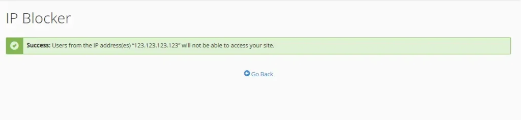 پیام موفقیت آمیز مسدودکردن آیپی در سی پنل