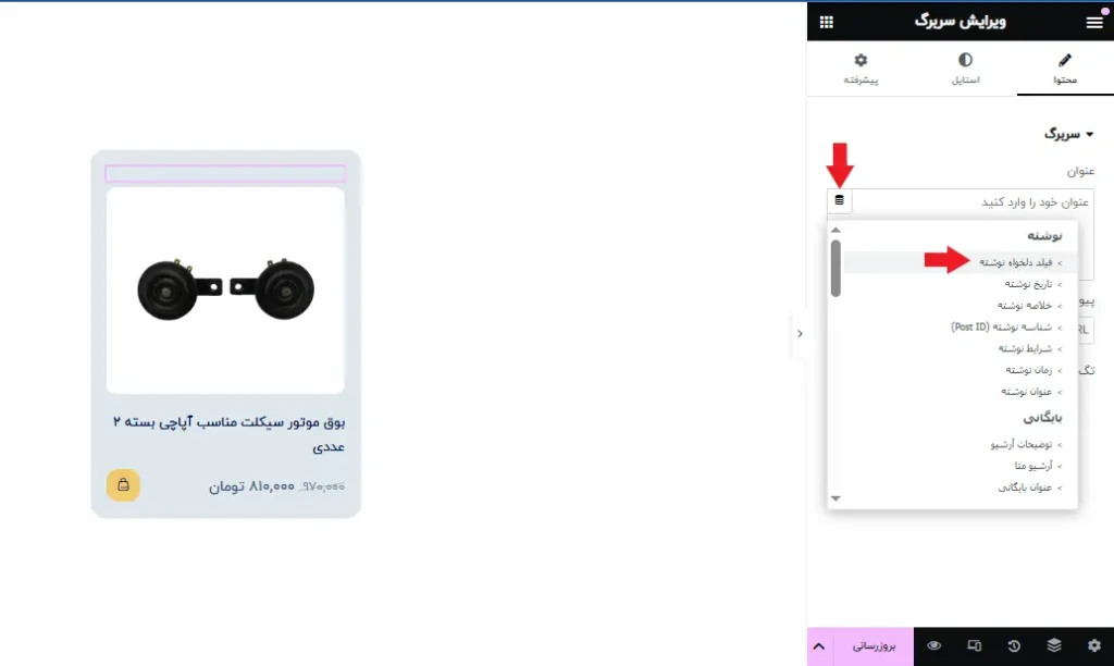 انتخاب برچسب پویا و فیلدسفارشی