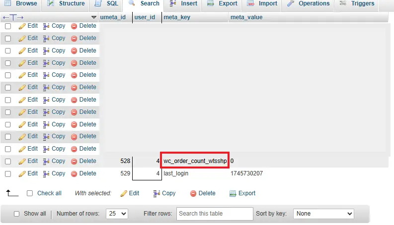 کپی کلید متا برای نمایش تعداد سفارش کاربر در سایت